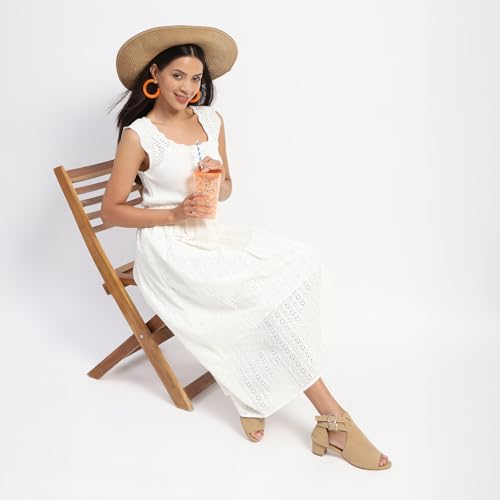 Madame Solid Beige Knee Length Dress