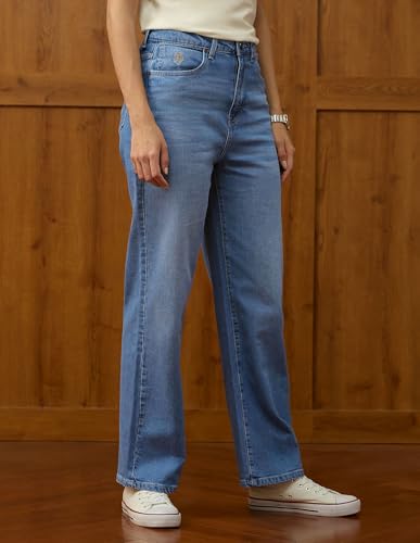 U.S. POLO ASSN. High Rise Straight Fit Jeans (UWAW25JEN381_Mid Blue_34)