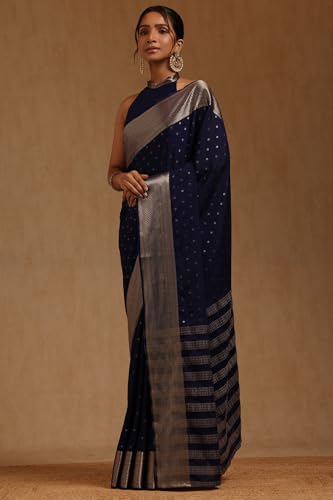 Soch Womens Navy Blue Georgette Zari Woven Saree