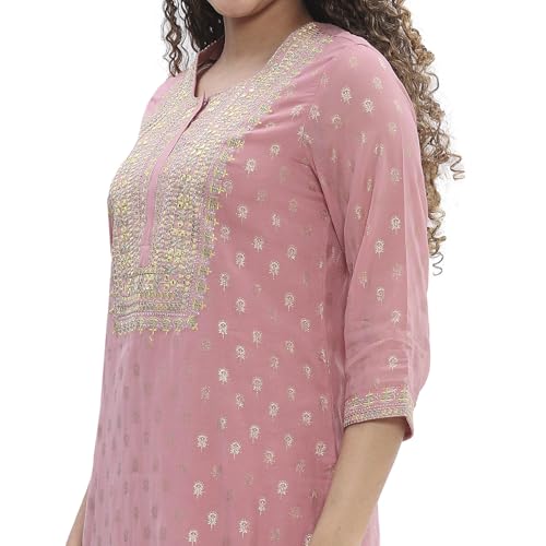 BIBA Women Pink Polyester Straight Suit Set_36