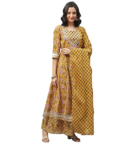 Limedivaa Mustard Cotton Anarkali Kurta Palazzo Set With Dupatta
