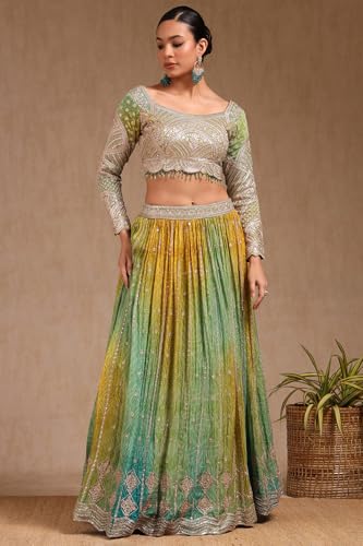Soch Womens Green Viscose Bandhani Print Lehenga Choli With Zari