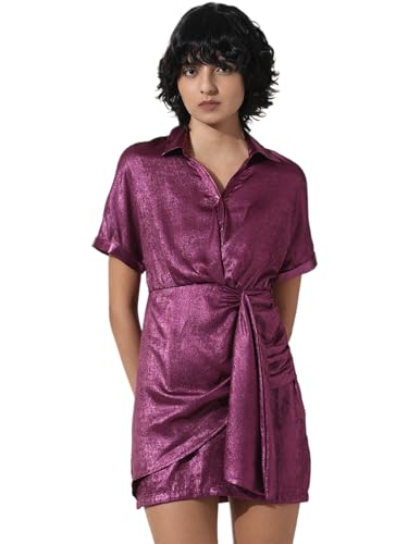 ONLY Women Solid Polyester Above Knee Purple Wrap Dress