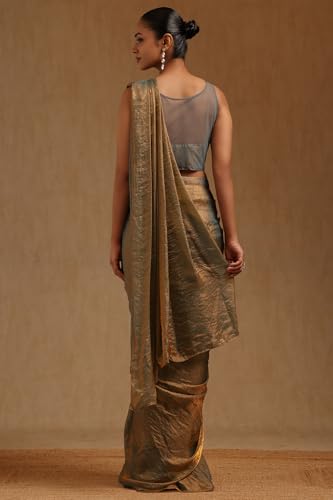 Soch Womens Turquoise Blue Organza Solid Ready To Wear Saree