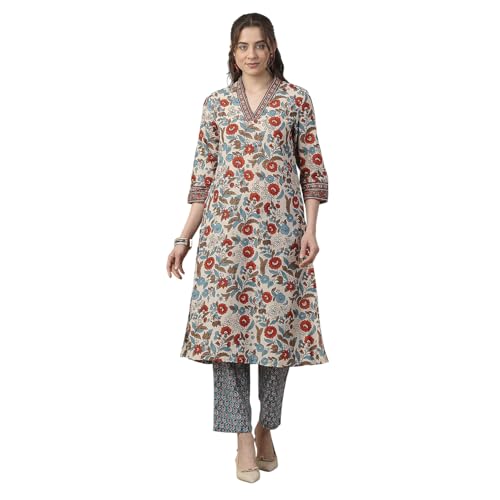 Biba Women White Cotton Straight Kurta Pants Set_40