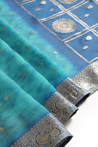 Soch Women's Blue Organza Zari Woven Suit Set With Faux Mirror And Sequins