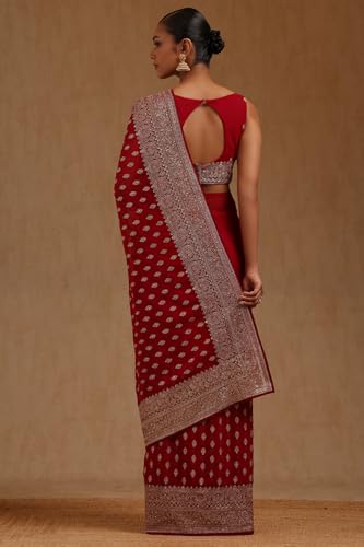 Soch Womens Fuchsia Georgette Embroidered Saree With Zari