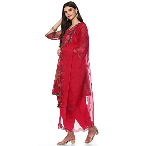 BIBA Polyester Women Printed Relaxed Salwar Kurta Dupatta(Skdphool Ph8200_Meganta_38),Magenta