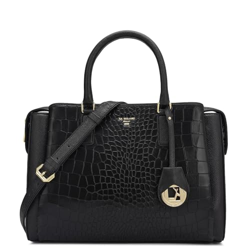 Da Milano Genuine Leather Black Satchel (00055D) (Medium)