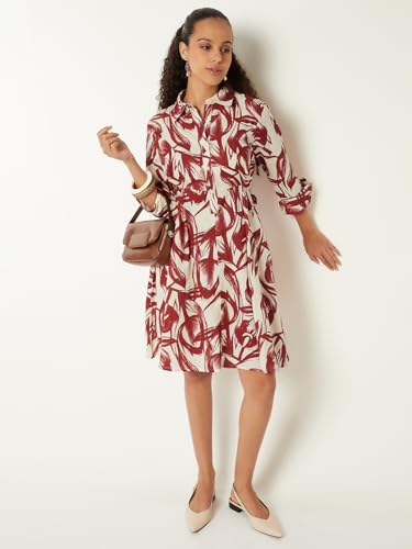 Max Women Printed Shirt Dress (Off White_L)