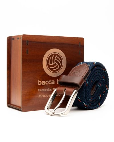 Bacca Bucci Infinite Stretch Belt Versatile, Elegant & Custom-Fit for Every Waist Navy with Yellow Striped