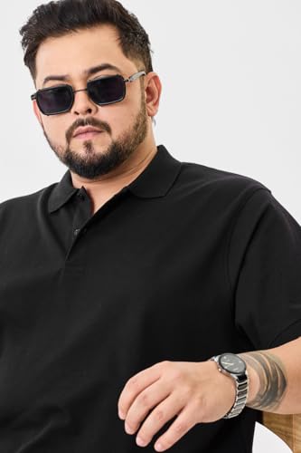 SNITCH Men Polo Plus Size T-Shirt | Solid Pattern with Buttoned Closure | Breathable & Stretchable Cotton Elastane Fabric | Casual Wear for Everyday Comfort | Black