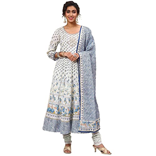 BIBA WOMEN PRINTED FITTED SALWAR KURTA DUPATTA(SKDBANDHAN7874_IVORY_42)