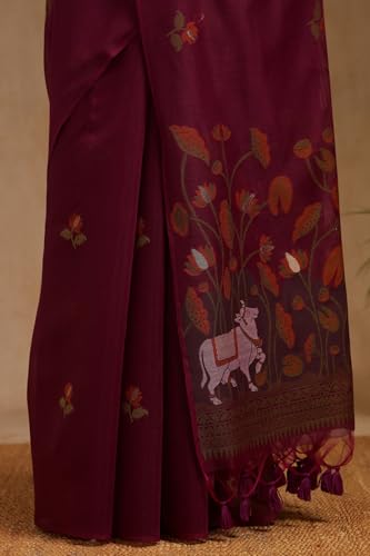 Soch Womens Magenta Chanderi Pichwai Print Saree