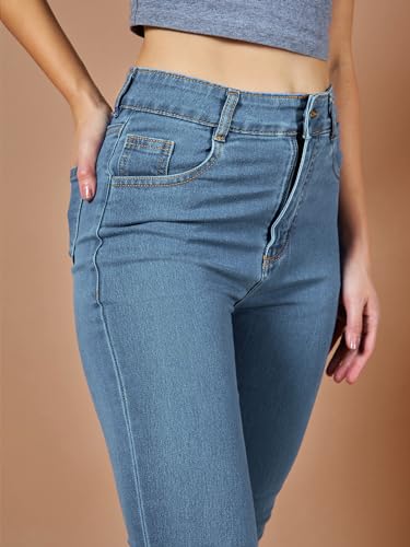 Miss Chase Women's Skinny High Rise Cropped Length Fringe Detailing Stretchable Denim Jeans (MCAW25DEN62-52-XYB-34, Java Blue, 34)