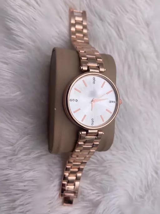 styledose Women Analogue Wrist Watches for Women's & Girls&Miss&Ladies Diamond Studded Dial Rosegold Colored Stylish Bracelet Strap (White)