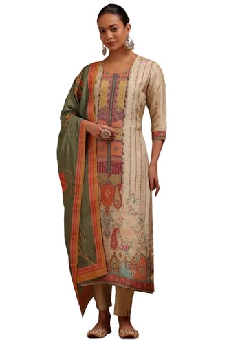 Soch Womens Off White Brocade Ethnic Motifs Suit Set With Cutdana