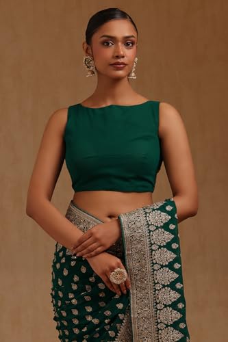 Soch Womens Teal Green Georgette Embroidered Saree With Zari