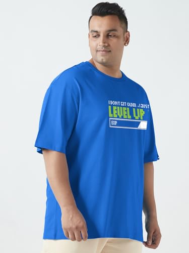Bewakoof Men's Graphic Print Oversized Fit Half Sleeve Round Neck Cotton Plus Size T-Shirt_694218_Blue_5XL