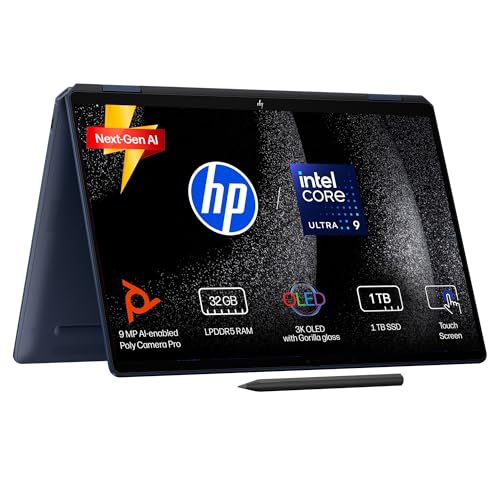 HP Omnibook Ultra Flip (Previously Spectre), Intel Core Ultra 9 288V (32GB LPDDR5x, 1TB SSD), 3K, OLED, 120 Hz, 14''/35.6cm, Win11, M365* Office24, Blue, 1.34kg, fh0368tu, 9MP Camera, Backlit Laptop