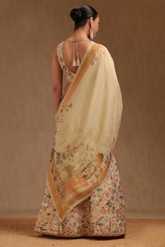 Soch Womens Beige Tissue Botanical Print Ghagra Choli With Thread Work