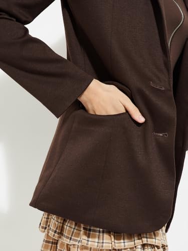 Max Alaya F x URB_N Women Textured Regular Fit Blazer (Brown_L)
