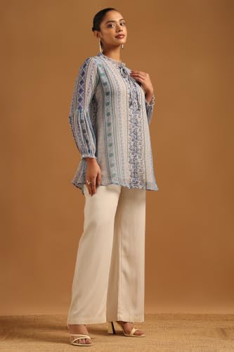 Soch Womens Blue Chiffon Botanical Tunic