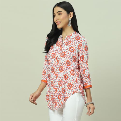 Rangriti Women's Regular Fit Blouse (RMMINDIETO18219SS23WHT_White