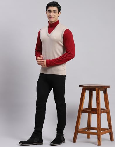 Monte Carlo Shell Solid V Neck Sweater | Warm Woolen Pullover for Men | Soft Comfortable Knitted Winter Wear Sweater for Men's