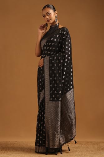 Soch Womens Black Viscose Silk Floral Zari Woven Saree