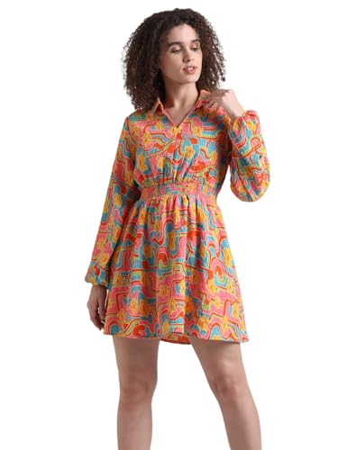 ONLY Women's Polyester Blend Classic Mini Dress (Kumquat) - SaumyasStore