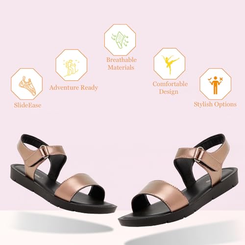 POPCORN Girls Fashion Gold Sandals - Lightweight with Cushioned Support, Durable Construction, Ideal for Stylish and Comfortable Wear | 9 UK