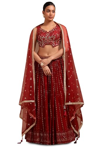 Soch Womens Maroon Viscose Embroidered Lehenga Choli With Cutdana
