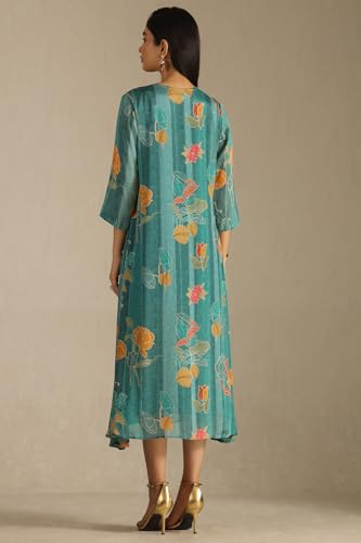 Soch Women's Chinon Maxi Dress (EWA5KU61498_Teal Blue