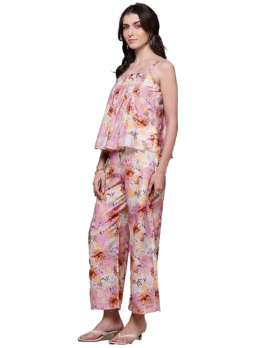 Label RITU KUMAR Pink Trinity Top With Pant Co-Ord Set