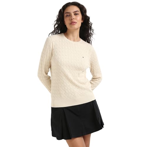Tommy Hilfiger Women's Cotton Round Neck Sweater (S25HWSW029 Beige