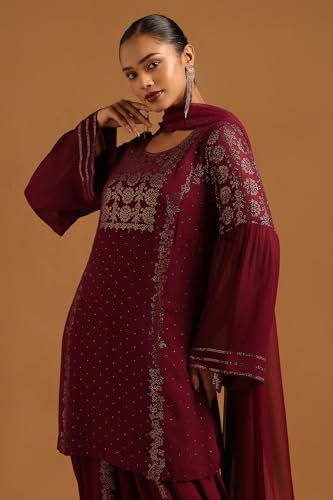 Soch Womens Magenta Georgette Embellished Salwar Suit With Stone Work
