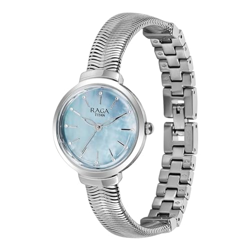 Titan Raga Viva Glam Plain 3 Hands Green Round Dial Silver A1Stainless Steel Strap Women's Watch - NU2737SM01