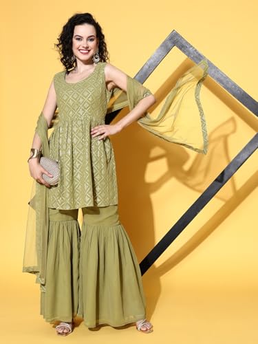 Libas Women's Georgette Kurta Set (34468_Olive