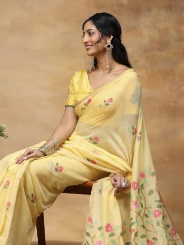 Meena Bazaar Art Silk Saree For Women |YELLOW Colour