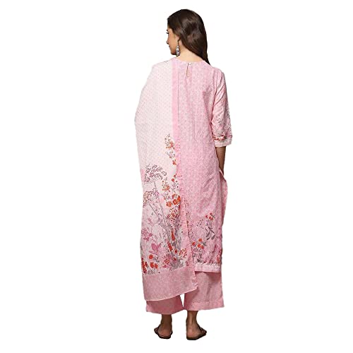 Biba Women's Cotton Printed Straight Salwar Kurta Dupatta (Skdassorted8740_Pink_38)