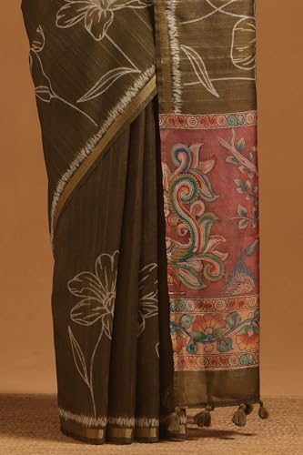 Soch Womens Olive Tussar Floral Saree