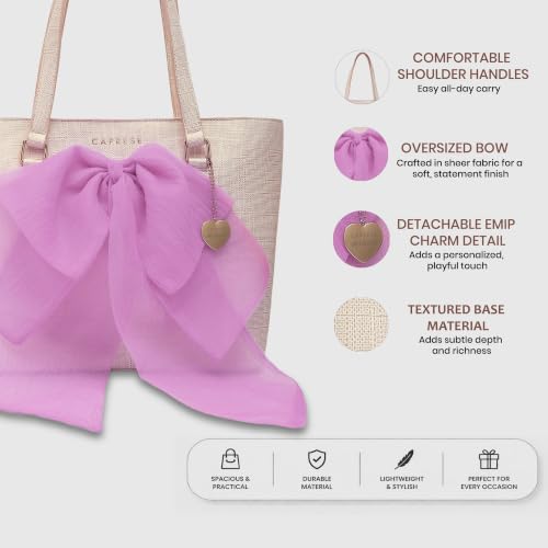 Caprese X Emily in Paris Ellen Large Tote Shoulder Bag for Women with Multi-Compartment Interior, Handbag for Work, Travel & Occasion& Exclusive Parisian Metal Charm