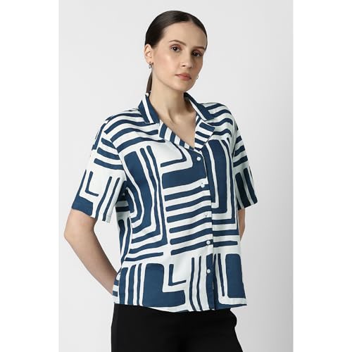 Van Heusen Women Blue Print Short Sleeves Casual Shirt
