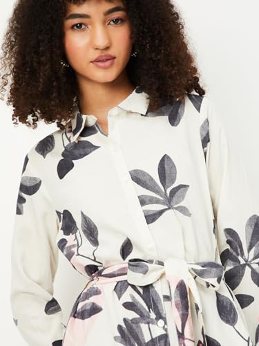 Max Women Floral Printed Shirt Dress (Off White_XL)