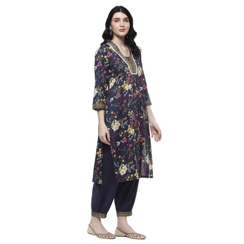 Rangriti Women's Cotton Kurta Set (RTRZ22187SS25NVY_Navy