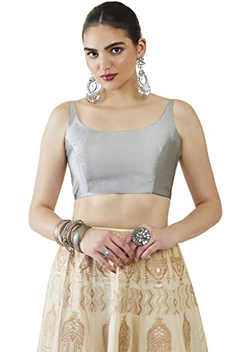 Soch Satin Womens Grey Taffeta Solid Sleeveless Blouse