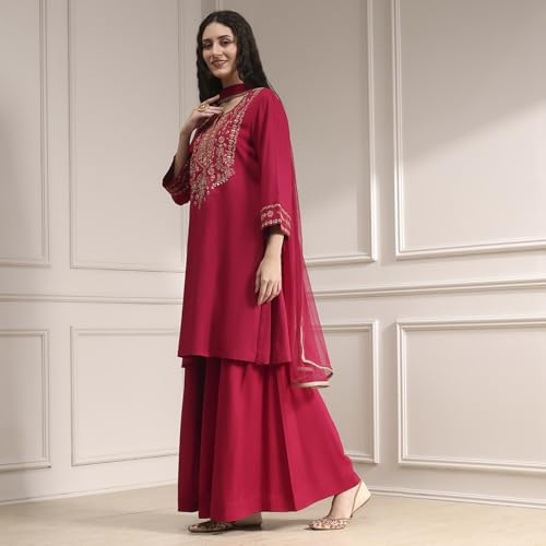 Biba Women's Rayon Kurta Set (SKDVRNSI30546AW25RED_Red