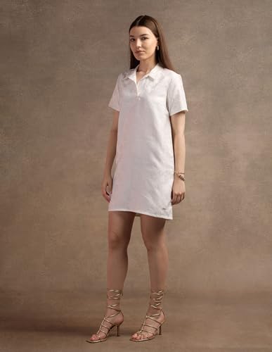 U.S. POLO ASSN. Polo Collar Jacquard Shift Dress (UWAW24DRS143_White_L)