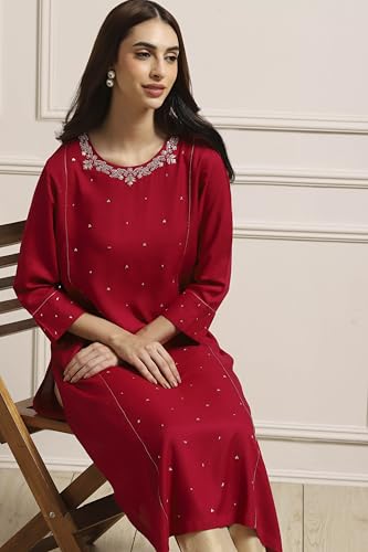 Biba Women Pink Viscose Rayon Straight Dyed Kurta_40